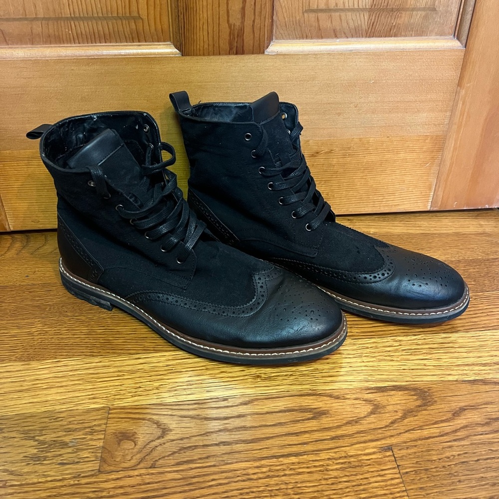 Men’s Wingtip Boots - Black - Size: 12 US